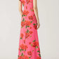 🎉Hot Sale 49% OFF🥳Cheongsam Style Rose Floral Print Tiered Flare Sleeve Stretch Maxi Dress